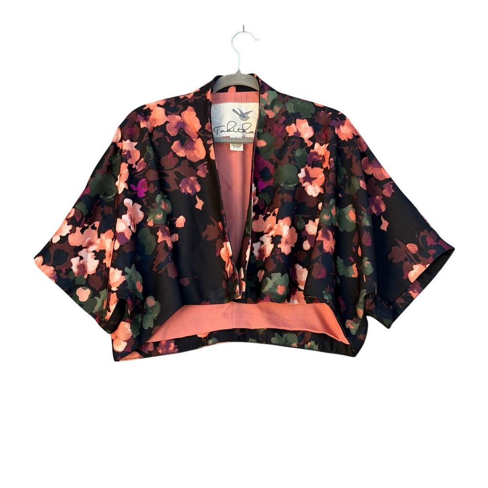 Tabitha Anthropologie Floral Cape Blazer Cropped Open Front M